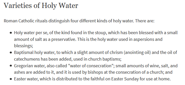 Varieties of Holy Water